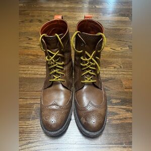 Allen Edmonds Brown Leather Wingtip Boots with Yellow Laces
